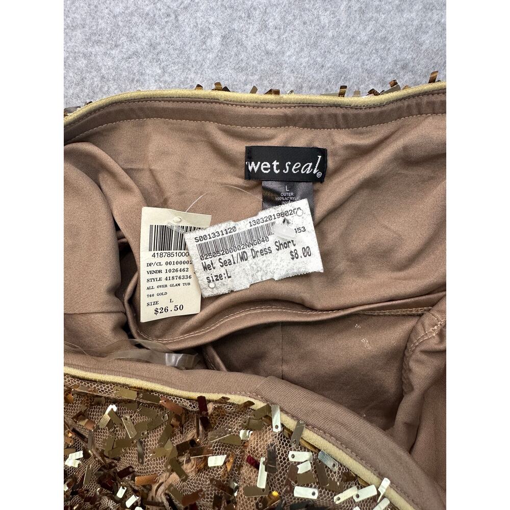 Wet Seal Gold Sequin Glam Metallic Y2K Strapless Bodycon Party Mini Dress - Picture 2 of 11
